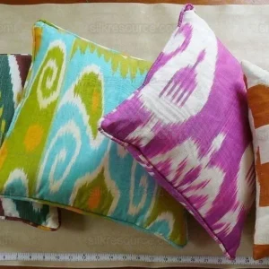 Brunschwig & Fils Silk Ikat Pillow Brown orange Spots On White