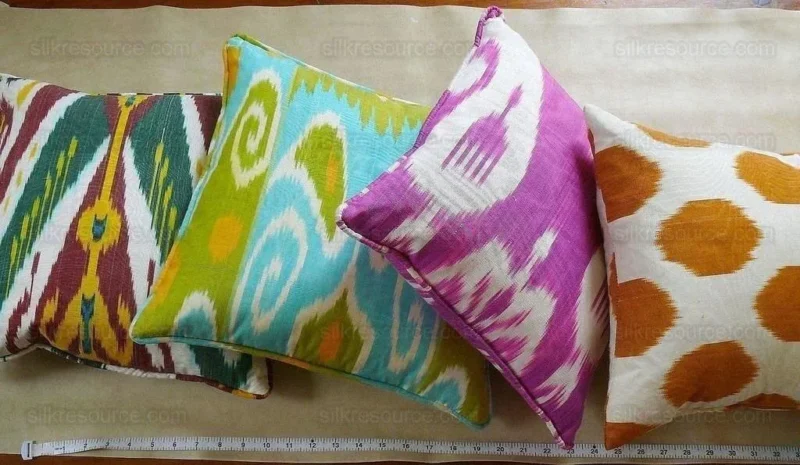 Brunschwig & Fils Silk Ikat Pillow Brown orange Spots On White