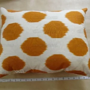 Brunschwig & Fils Silk Ikat Pillow Brown orange Spots On White