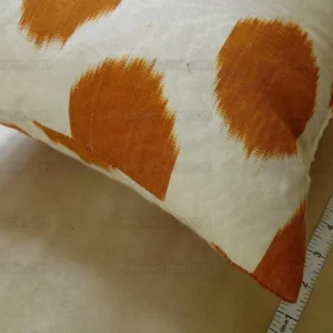 Brunschwig & Fils Silk Ikat Pillow Brown orange Spots On White