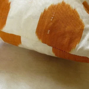 Brunschwig & Fils Silk Ikat Pillow Brown orange Spots On White