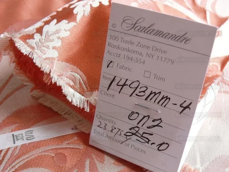 P1430259.jpg By Yard Scalamandre "NATCHEZ" Silk Lampas in Ripe Peach and Cream Salmon Pink & Off White Silver PineappleWhite 18th C MSRP00+/Y