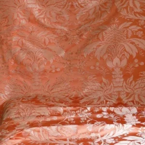 P1430264.jpg By Yard Scalamandre "NATCHEZ" Silk Lampas in Ripe Peach and Cream Salmon Pink & Off White Silver PineappleWhite 18th C MSRP00+/Y