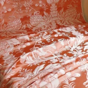 P1430265.jpg By Yard Scalamandre "NATCHEZ" Silk Lampas in Ripe Peach and Cream Salmon Pink & Off White Silver PineappleWhite 18th C MSRP00+/Y