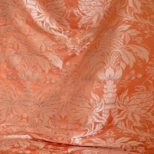 P1430267.jpg By Yard Scalamandre "NATCHEZ" Silk Lampas in Ripe Peach and Cream Salmon Pink & Off White Silver PineappleWhite 18th C MSRP00+/Y