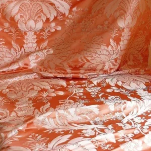 P1430270.jpg By Yard Scalamandre "NATCHEZ" Silk Lampas in Ripe Peach and Cream Salmon Pink & Off White Silver PineappleWhite 18th C MSRP00+/Y