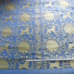 P1430449.jpg Bty Lee Jofa Kalabagh Weave Tiger Sniff Rose Sapphire Blue Gold