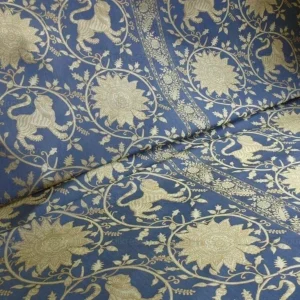 P1430461.jpg Bty Lee Jofa Kalabagh Weave Tiger Sniff Rose Sapphire Blue Gold