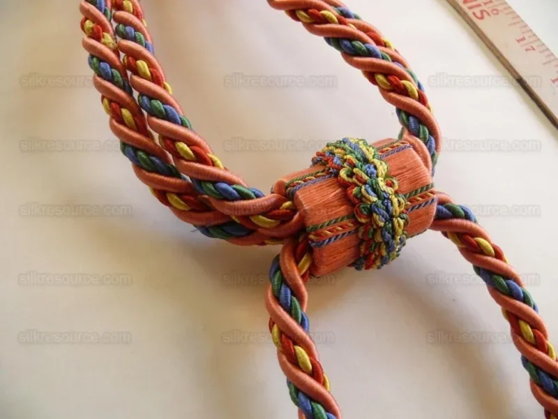 P1430993.jpg Scalamandre Lyon 100% Silk Double Tie Back in Coral Royal, Green