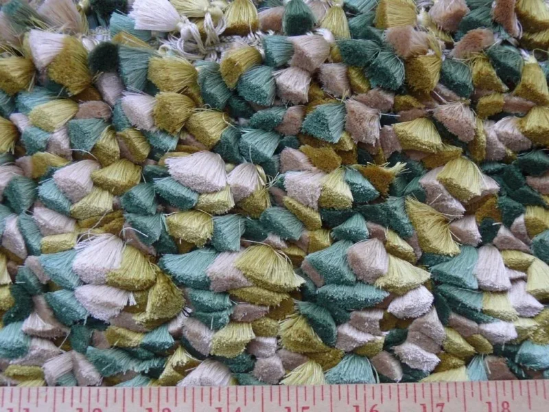 P1440265.jpg Scalamandre Jules Verne 100% Silk Tassel Fringe Chalk Lemon Aqua Yellow Green MSRP USD 187.80/Yard