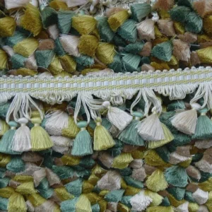P1440267.jpg Scalamandre Jules Verne 100% Silk Tassel Fringe Chalk Lemon Aqua Yellow Green MSRP USD 187.80/Yard