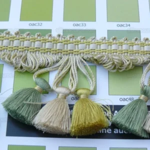 P1440270.jpg Scalamandre Jules Verne 100% Silk Tassel Fringe Chalk Lemon Aqua Yellow Green MSRP USD 187.80/Yard