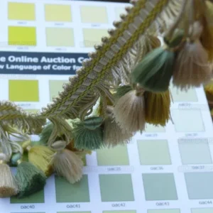 P1440272.jpg Scalamandre Jules Verne 100% Silk Tassel Fringe Chalk Lemon Aqua Yellow Green MSRP USD 187.80/Yard