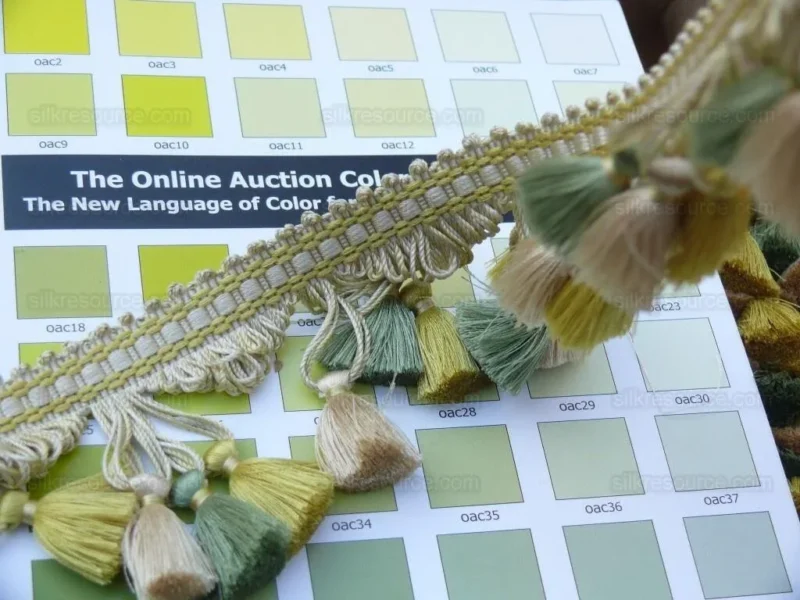 P1440273.jpg Scalamandre Jules Verne 100% Silk Tassel Fringe Chalk Lemon Aqua Yellow Green MSRP USD 187.80/Yard