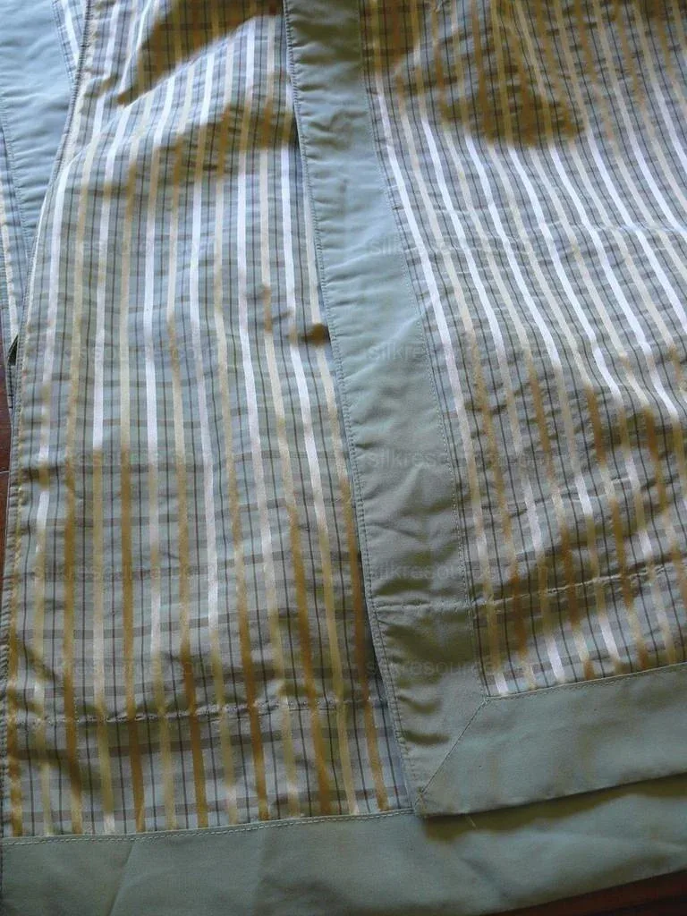P1450601.jpg Lee Jofa Paradise Silk Drapery Pair Sea Glass Aqua Green Blue Gold 77"x101