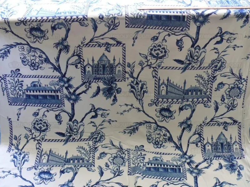 P1450797.jpg BY YD BEACON HILL PALACE WALK INDIGO BLUE WHITE COTTON TOILE ITALY Castle Tuscany MSRP USD200Y