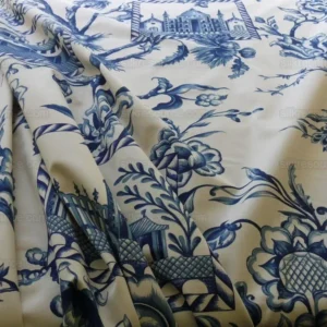 P1450798.jpg BY YD BEACON HILL PALACE WALK INDIGO BLUE WHITE COTTON TOILE ITALY Castle Tuscany MSRP USD200Y