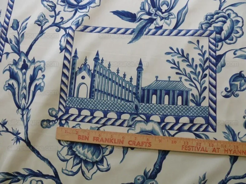 P1450800.jpg BY YD BEACON HILL PALACE WALK INDIGO BLUE WHITE COTTON TOILE ITALY Castle Tuscany MSRP USD200Y