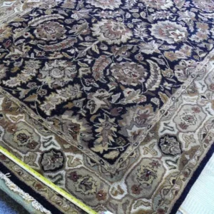 Madras Hand Tufted Rug Oriental Deep Blue Brown Gold 8'3"x5'3"