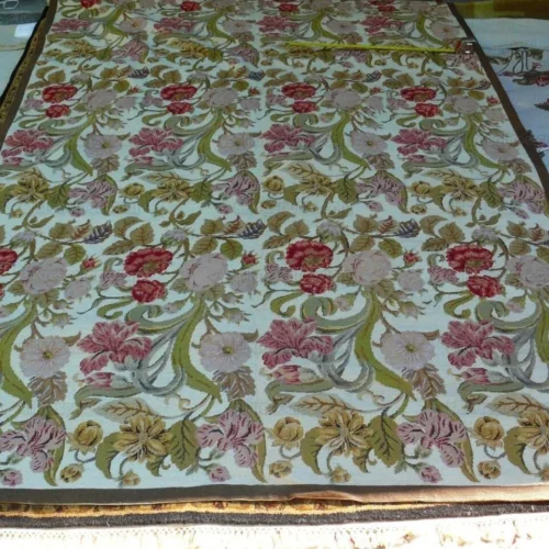 STARK EXQUISITE NEEDLEPOINT RUG ART DECO FLOWER SQUARE RED BEIGE
