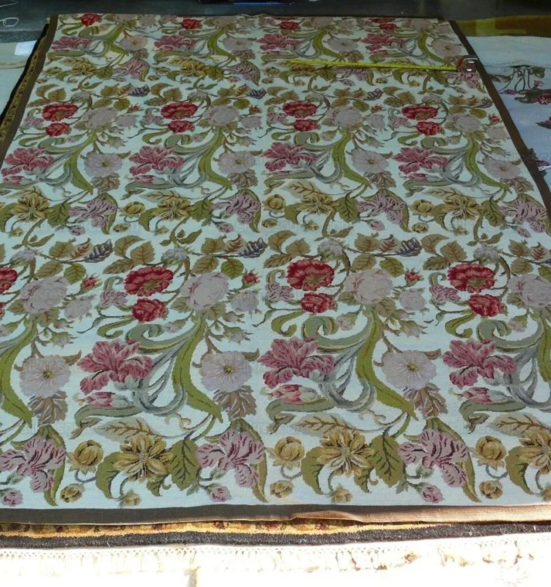 Stark Exquisite Needlepoint Rug Art Deco Flower Square Red Beige 9x6'