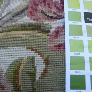 Stark Exquisite Needlepoint Rug Art Deco Flower Square Red Beige 9x6'