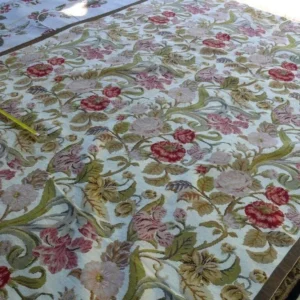 Stark Exquisite Needlepoint Rug Art Deco Flower Square Red Beige 9x6'