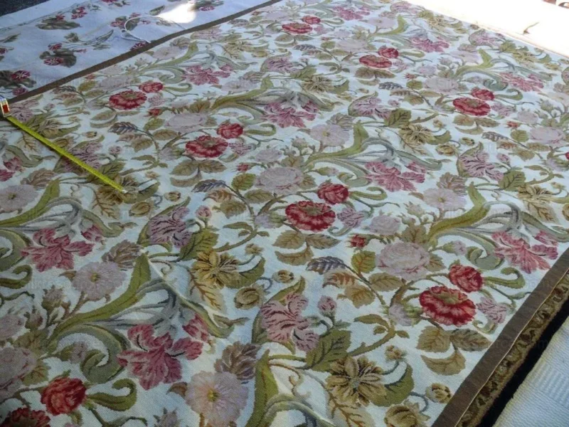 Stark Exquisite Needlepoint Rug Art Deco Flower Square Red Beige 9x6'