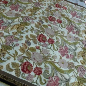 Stark Exquisite Needlepoint Rug Art Deco Flower Square Red Beige 9x6'