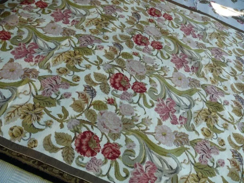 Stark Exquisite Needlepoint Rug Art Deco Flower Square Red Beige 9x6'