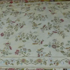 P1460057.jpg Stark Hand Made Needlepoint 6'x9' Flower Sprig Border On Lt Yellow