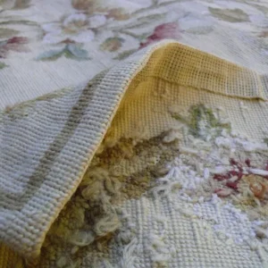 P1460059.jpg Stark Hand Made Needlepoint 6'x9' Flower Sprig Border On Lt Yellow