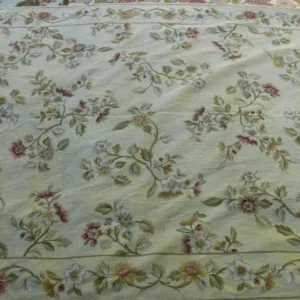 P1460060.jpg Stark Hand Made Needlepoint 6'x9' Flower Sprig Border On Lt Yellow