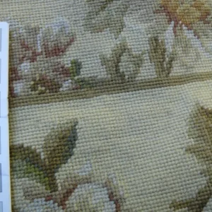 P1460061.jpg Stark Hand Made Needlepoint 6'x9' Flower Sprig Border On Lt Yellow