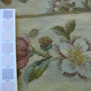 P1460062.jpg Stark Hand Made Needlepoint 6'x9' Flower Sprig Border On Lt Yellow