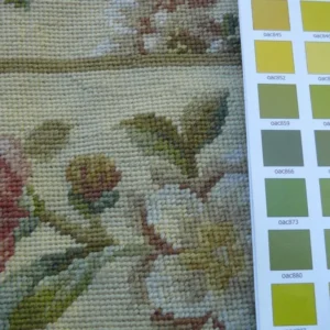 P1460063.jpg Stark Hand Made Needlepoint 6'x9' Flower Sprig Border On Lt Yellow