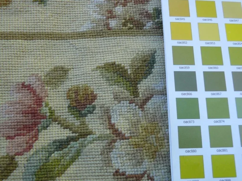 P1460063.jpg Stark Hand Made Needlepoint 6'x9' Flower Sprig Border On Lt Yellow