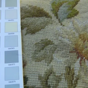 P1460064.jpg Stark Hand Made Needlepoint 6'x9' Flower Sprig Border On Lt Yellow