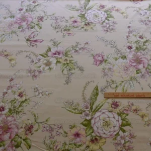 1.2yards Scalamandre La Generosa Rose Hibiscus Lily Flower Cotton Eggshell Pink Green Red Cotton Satin MSRP USD 180/Yard