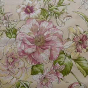 1.2yards Scalamandre La Generosa Rose Hibiscus Lily Flower Cotton Eggshell Pink Green Red Cotton Satin MSRP USD 180/Yard