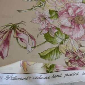 1.2yards Scalamandre La Generosa Rose Hibiscus Lily Flower Cotton Eggshell Pink Green Red Cotton Satin MSRP USD 180/Yard