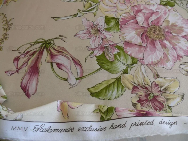 1.2yards Scalamandre La Generosa Rose Hibiscus Lily Flower Cotton Eggshell Pink Green Red Cotton Satin MSRP USD 180/Yard