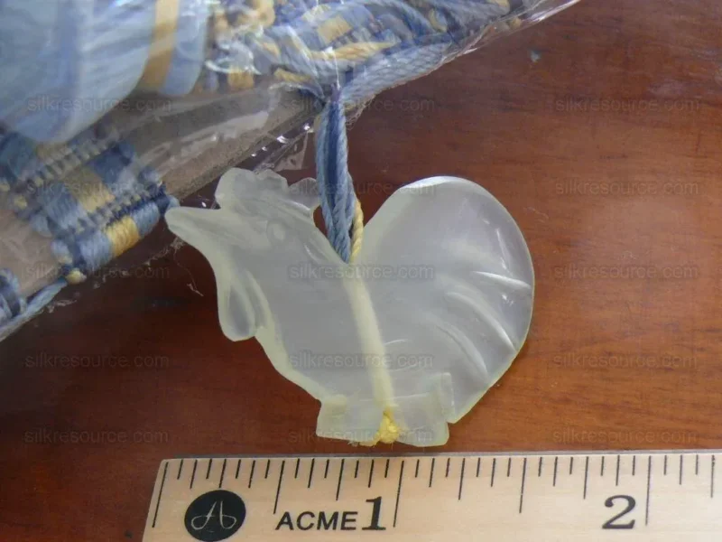 P1460728.jpg Bty Scalamandre Duchessa Jade Rooster Trim Bl/yw Silk MSRP USD 300+