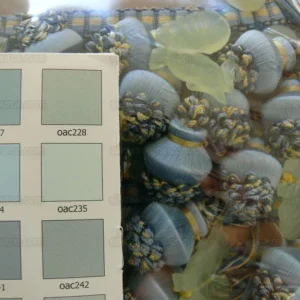 P1460731.jpg Bty Scalamandre Duchessa Jade Rooster Trim Bl/yw Silk MSRP USD 300+