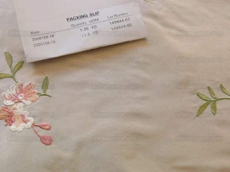 P1470442.jpg 0.25 Y Lee Jofa Fleurir Silk Sand Pale Gold With Pink Flower Embroidery MSRPUSD188/Y