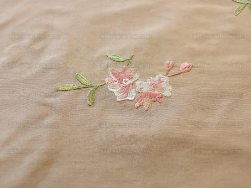 P1470443.jpg 0.25 Y Lee Jofa Fleurir Silk Sand Pale Gold With Pink Flower Embroidery MSRPUSD188/Y