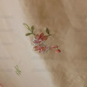 P1470454.jpg 0.25 Y Lee Jofa Fleurir Silk Sand Pale Gold With Pink Flower Embroidery MSRPUSD188/Y