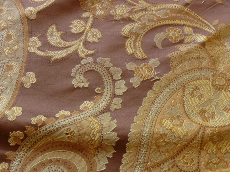 P1470941.jpg By yard Pindler & Pindler Deandra Sumatra 100% Silk Lampas Large Paisley Gold Copper Brown MSRP USD 270/yard