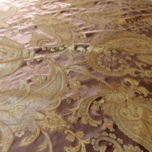 P1470943.jpg By yard Pindler & Pindler Deandra Sumatra 100% Silk Lampas Large Paisley Gold Copper Brown MSRP USD 270/yard