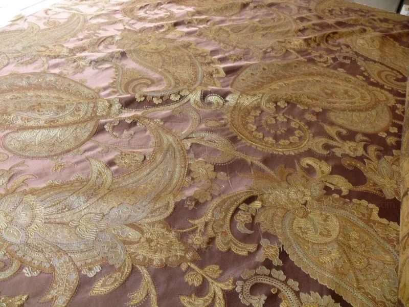 P1470943.jpg By yard Pindler & Pindler Deandra Sumatra 100% Silk Lampas Large Paisley Gold Copper Brown MSRP USD 270/yard